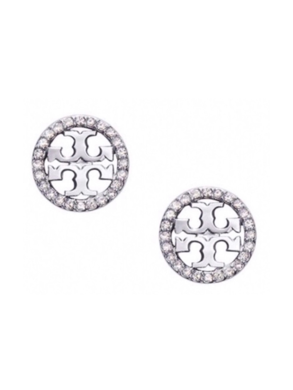 TORY BURCH • Silver Miller Circle Crystal Earrings